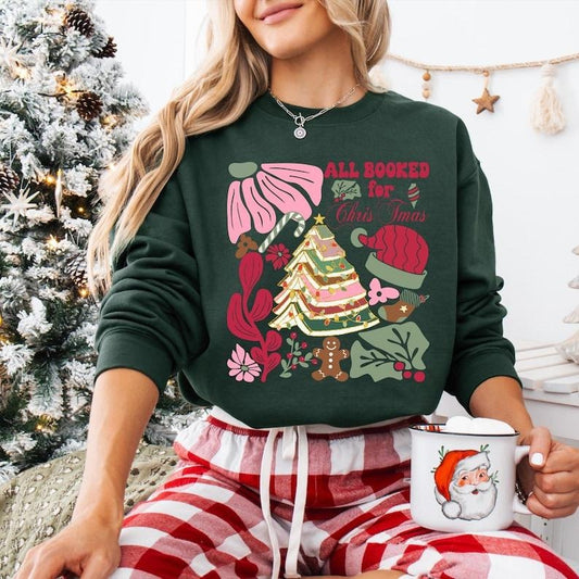 Vintage Floral Book Lover Christmas Sweatshirt, All Booked For Christmas T-shirt, Christmas Bookish Shirt, Bookworm Hoodie, Librarian Gifts