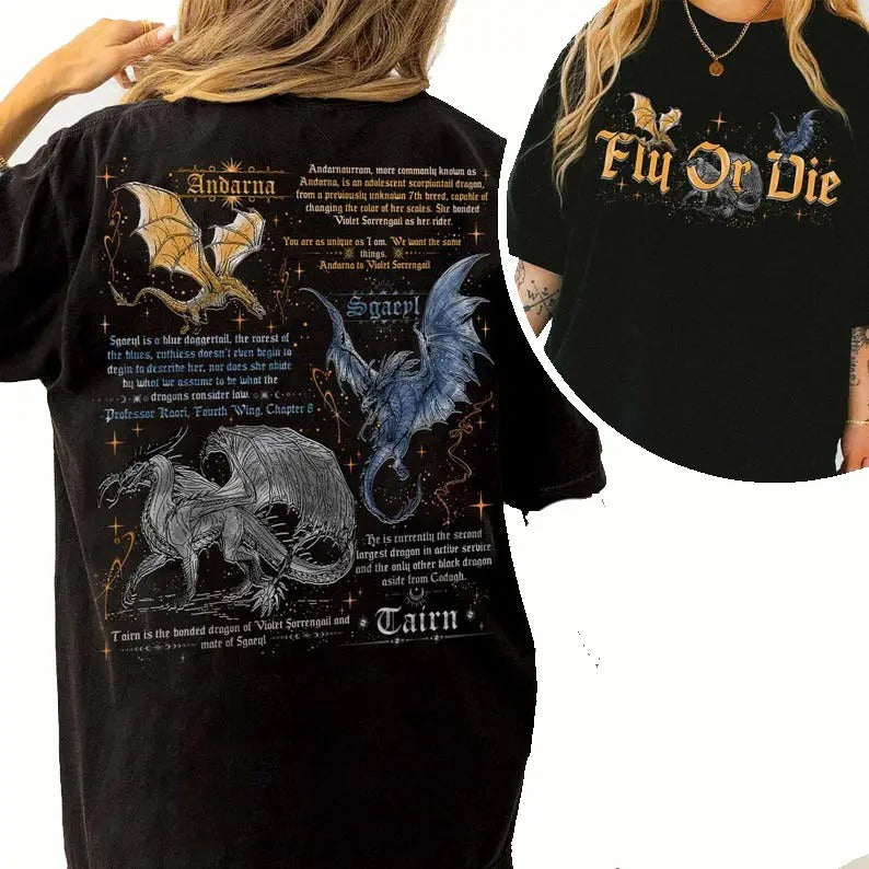 Vintage Fly or Die Shirt, Tairn Andarna Sgaeyl, Basgiath War College Shirt, Bookish Gift for Readers, Fourth Wing, Dragon Rider Shirt