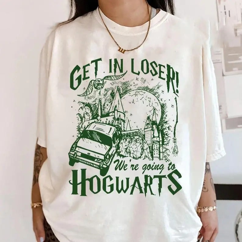 Vintage Flying Car Shirt, Vintage Style Car Tee, Get In Loser We're Going Shirt, Bookish Shirt, Magical Adventure Shirt, Bookworm Shirt Womenswear