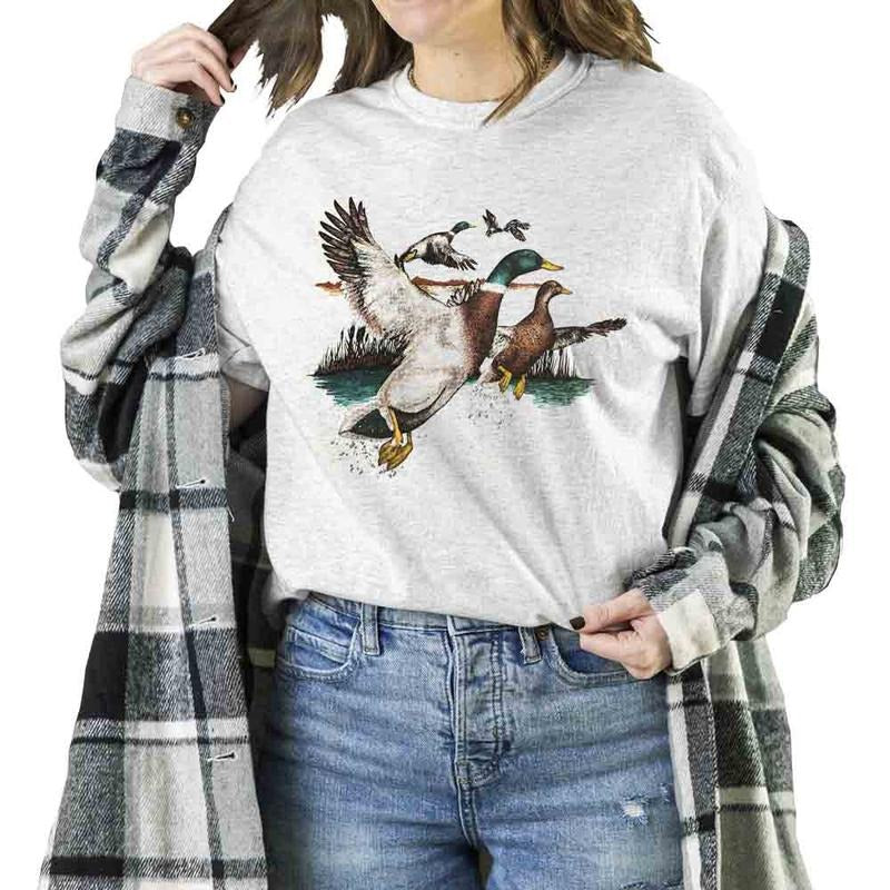 Vintage Flying Mallard Ducks T-shirt Unisex Nature Lover Hunting Season Hoodie Sweatshirt #998968 Cotton