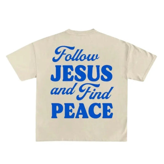 Vintage Follow Jesus And Find Peace Print Short Sleeve T-Shirt