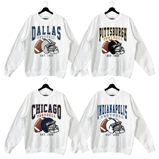 Vintage Football Big Words Logo Sweatshirt White Color, Hometown Football Sweatshirt, Football Fan Gift