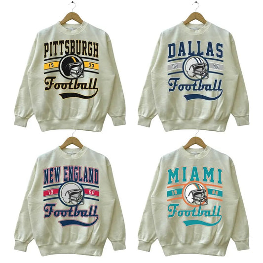 Vintage Football Sweatshirt Sand Color, Vintage Football Crewneck Sweatshirt, Football Throwback Sweatshirt, Sweatshirts Classic Cotton