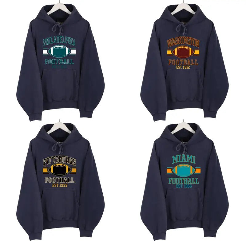 Vintage Football Team Navy Hoodies, Sports Fan Crewneck, Retro Graphic Tee, Unisex Hoodie