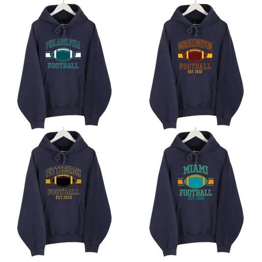 Vintage Football Team Navy Hoodies, Sports Fan Crewneck, Retro Graphic Tee, Unisex Hoodie