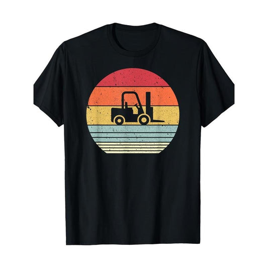 Vintage Forklift Graphic T-Shirt, 100% Cotton Knit Fabric, Regular Fit Short Sleeve Crew Neck Tee, All-Season Casual Wear, Digital Heat Transfer Pattern Made in USA