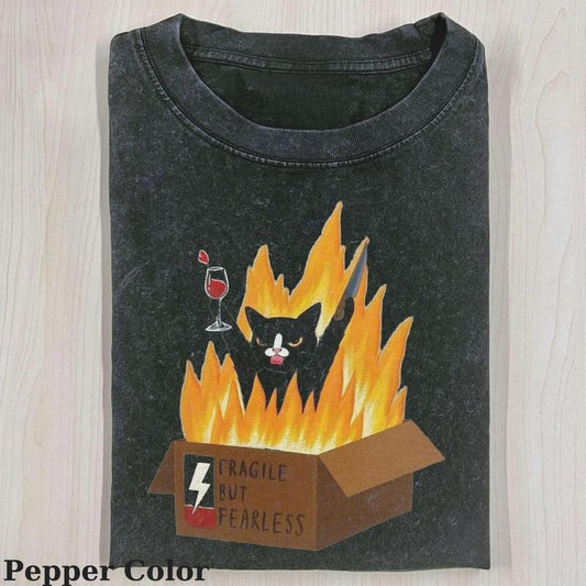Vintage Fragile But Fearless Cat T-shirt, Fantasy Kitten Tshirt, Cute Cat Shirt, Love Cat Tshirt, Meme Cringe Funny Dumb Shirts, Unisex Shirt Menswear Womenswear Streetwear