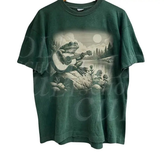 Vintage Frog Playing Guitar 90s Graphic Shirt, Frog Toad Guitar Lovers Tee, Wild Free,Music Lovers Gift, Graphic Frog Musician Tee Menswear Top