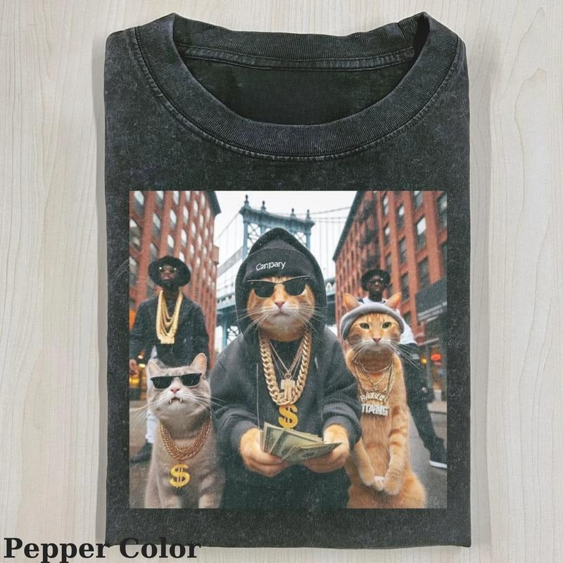 Vintage Funny Cat Rich Tshirt, Funny Meme Shirt- Cat Coll Tshirt- Love Cat- Funny Meme Shirt Top Menswear