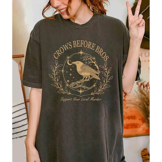 Vintage Funny Crows Before Bros Shirt, Feminist Women Shirt, Support Your Local Murder T-shirt, Dark Academia Trendy Graphic Tee, Raven Tee