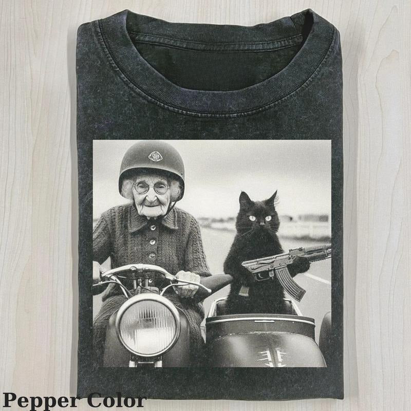 Vintage Funny Grandma And Cat Tshirt, Funny Vintage Movie Shirt-Love Cat-Love Grandma Tshirt-  Funny Meme Shirt Top Menswear