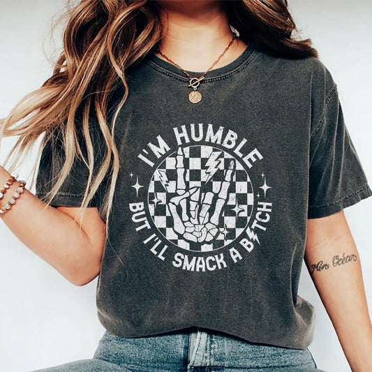 Vintage Funny Humble Person T-shirt, Funny Saying Comfort Color Shirt Tee, Checkered Women Tee, Cotton Fabric Relaxed Fit Chic Style