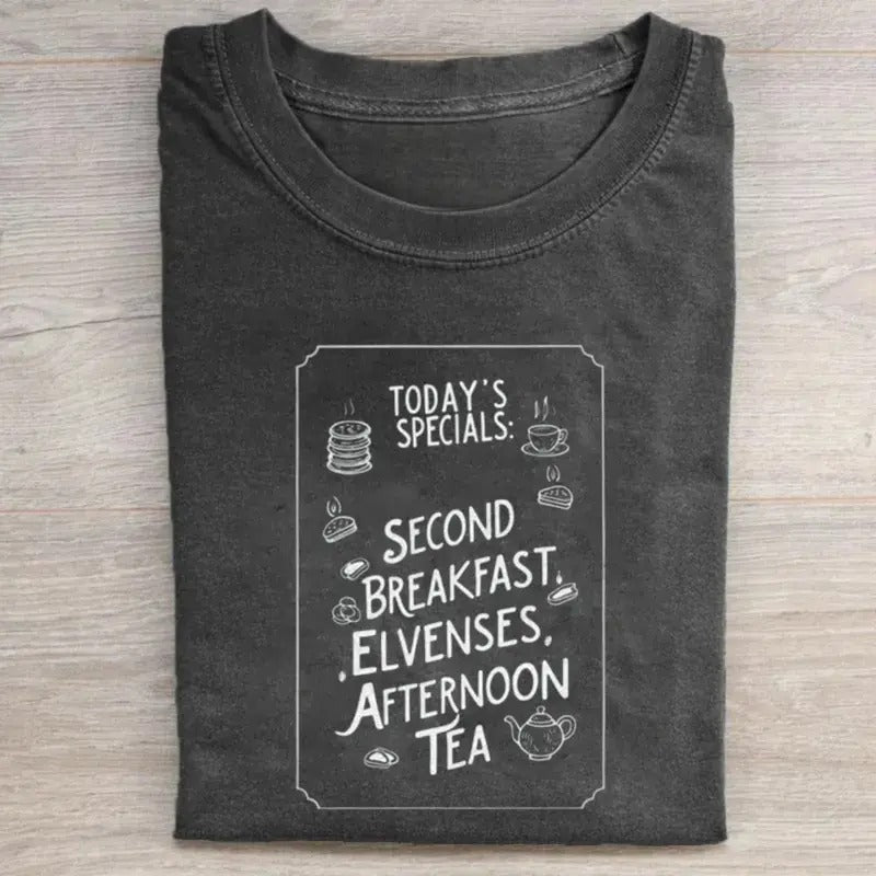 Vintage Funny Lord of The Rings Movie Graphic Tee - Second Breakfast - Elvenses - LOTR - The Hobbits - Middle Earth - JRR Tolkien - Fantasy Rings Menswear Top