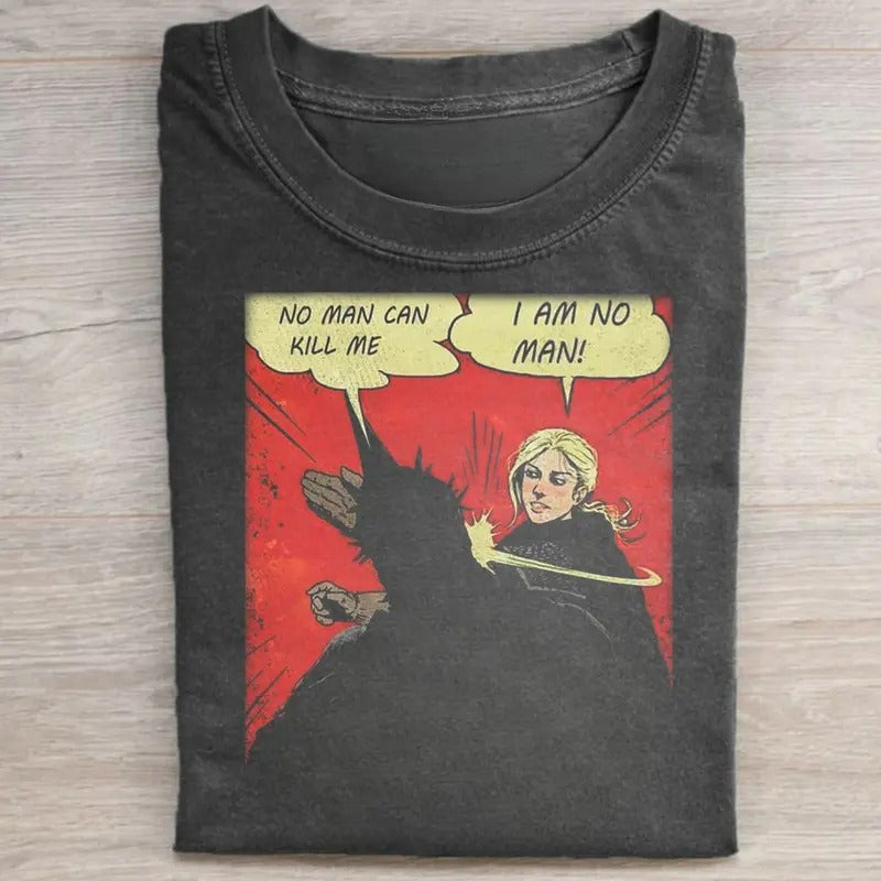 Vintage Funny No Man Can Kill Me, I am No Man Graphic Tee - The Lord of The Rings Movie Shirt - The Witch-king of Angmar Shirt - Eowyn Tee - Nazgul Shirt - Iconic Movie Scenes Shirt Menswear Top
