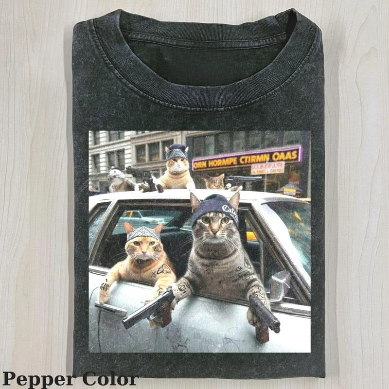 Vintage Funny Outlaw Cat Tshirt, Funny Meme Shirt- Cat Coll Tshirt- Love Cat- Retro Style Funny Cat Shirt, Top Menswear