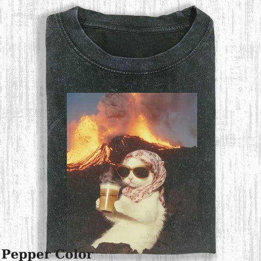 Vintage Funny Volcanic Eruption and Rebellious catT-shirt,Love Cats Tshirt-  Meme Tshirt- Top Menswear