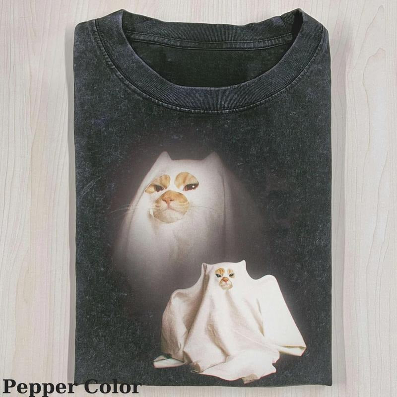 Vintage Ghost Kitten T-shirt, Funny Ghost Kitten, Cute Cat Shirt, Love Cat Tshirt-  Meme Cringe Funny Dumb Shirts, Unisex Shirt Menswear Womenswear Streetwear