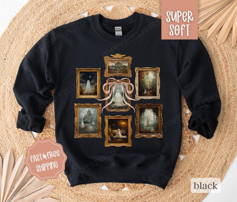 Vintage Ghost Pictures Sweatshirt, Halloween Crewneck, Womens Fall Sweatshirt, Halloween Sweater cute ghost