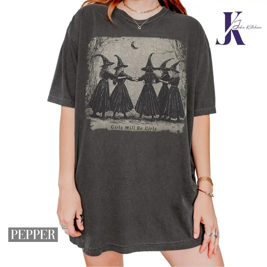 Vintage Girls Will Be Girls Witch Comfort Colors Shirt, Girls Will Be Girls Feminist Witch, Funny Witch Vintage Shirt, Vintage Halloween Women Shirt, Witchy Vibes Shirt, Spooky Witchy Top Comfort Colors