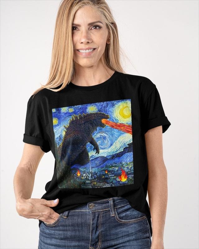 Vintage Godzilla Starry Night T-Shirt, Godzilla Shirt, Dinosaur Shirt, Monsters Shirt Hoodie, Sweatshirt | WearSparks.com