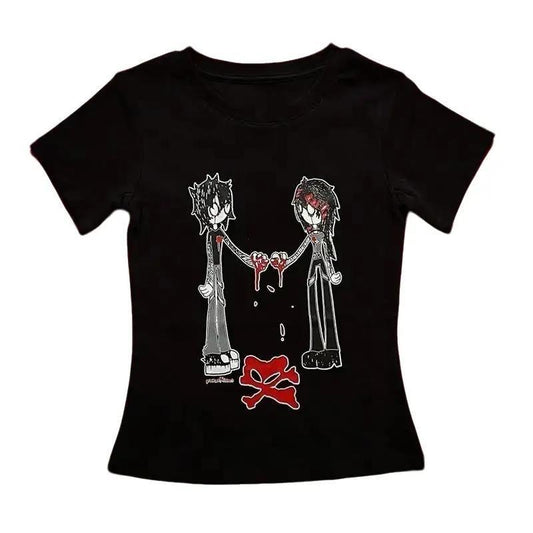 Vintage Gothic Emo Girl Baby Tee, Summer Top 90s, Y2k Top Women Streetwear, Grunge 2000s, Women Fitted T-Shirt, Casual Cotton Short Sleeve, Gift For Girlfriend