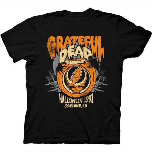Vintage Grateful Dead Halloween 1991 Oakland California Pumpkin Stealie T-Shirt, Unisex Top Casual Menswear Streetwear Shortsleeve Round Neck Tshirt