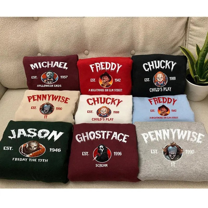 Vintage Halloween Characters Sweatshirt, Halloween Crewneck, Halloween Movie Fan Gift, Characters Movie Sweatshirt, Nightmare Halloween Sweatshirt,  Halloween Movie Sweatshirt, Chucky, Ghostface, Scream, Freddy, Michael, Jason