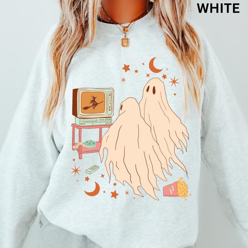 Vintage Halloween Crewneck, Vintage Ghost Sweatshirt, Spooky Season Graphic, Casual Cotton Crewneck