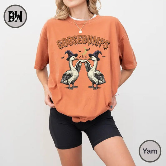 Vintage Halloween Farm Goose Shirt, Goose Bumps Shirt, Spooky Duck Shirt, Fun Duck Witch Shirt, Halloween Shirt, Comfort Colors Shirt
