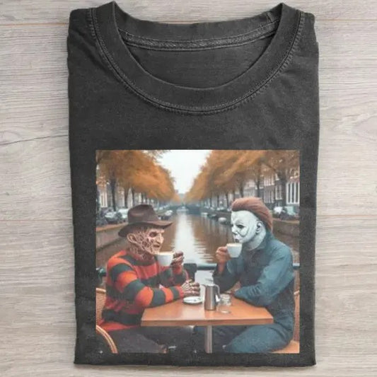 Vintage Halloween Graphic T-shirt, Freddy Krueger X Michael Myers Tee, Horror Movie Shirt, Horror Character, Funny Halloween Shirt, Unisex T-Shirt, Gift For Men Women