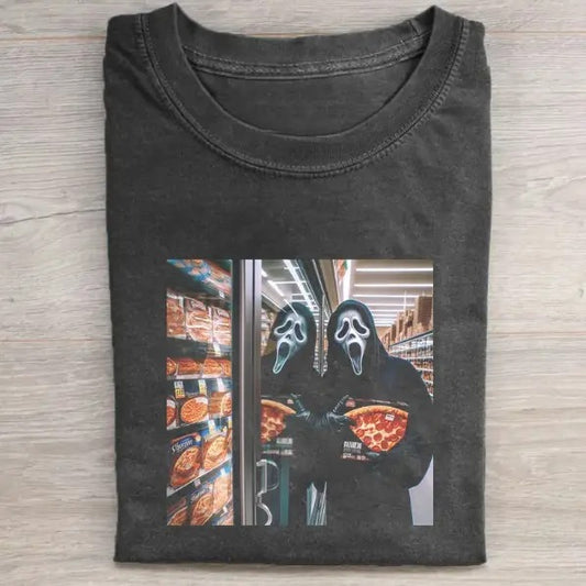 Vintage Halloween Graphic T-shirt, Ghost Face Holding Pizza Tee, Horror Movie Shirt, Horror Character, Funny Halloween Shirt, Unisex T-Shirt