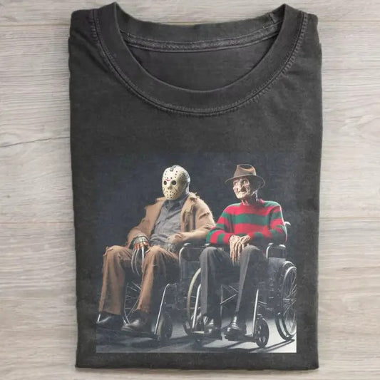 Vintage Halloween Graphic T-shirt, Jason Voorhees X Freddy Krueger Tee, Horror Movie Shirt, Horror Character, Funny Halloween Shirt, Unisex T-Shirt
