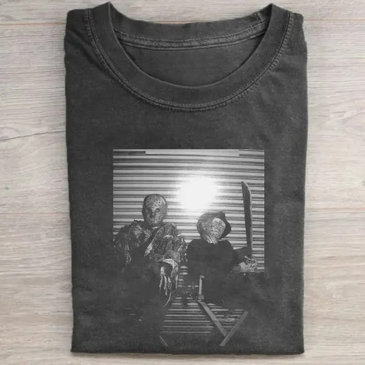 Vintage Halloween Graphic T-shirt, Jason Voorhees X Freddy Krueger Tee, Horror Movie Shirt, Horror Character, Funny Halloween Shirt, Unisex T-Shirtstyle{n002}2