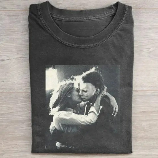 Vintage Halloween Graphic T-shirt, Michael Myers Kiss Tee, Horror Movie Shirt, Horror Character, Funny Halloween Shirt, Unisex T-Shirt, Gift For Men Women