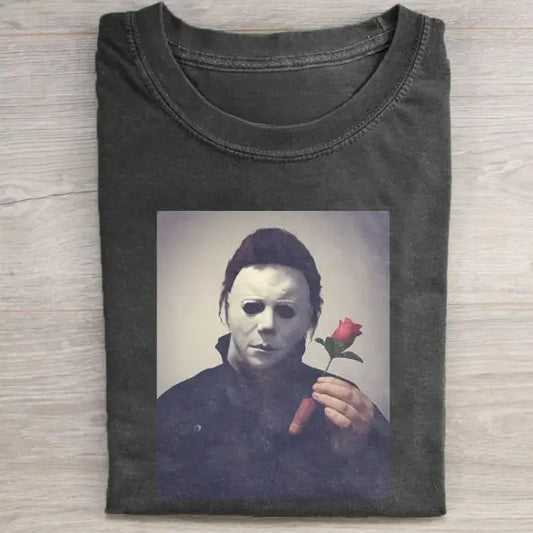 Vintage Halloween Graphic T-shirt, Michael Myers Rose Tee, Horror Movie Shirt, Horror Character, Funny Halloween Shirt, Unisex T-Shirt