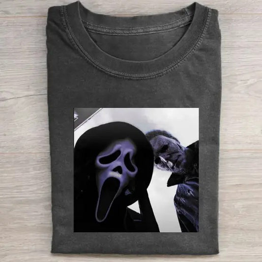 Vintage Halloween Graphic T-shirt, Michael Myers X Ghost Face Tee, Horror Movie Shirt, Horror Character, Funny Halloween Shirt, Unisex T-Shirt, Gift For Men Women