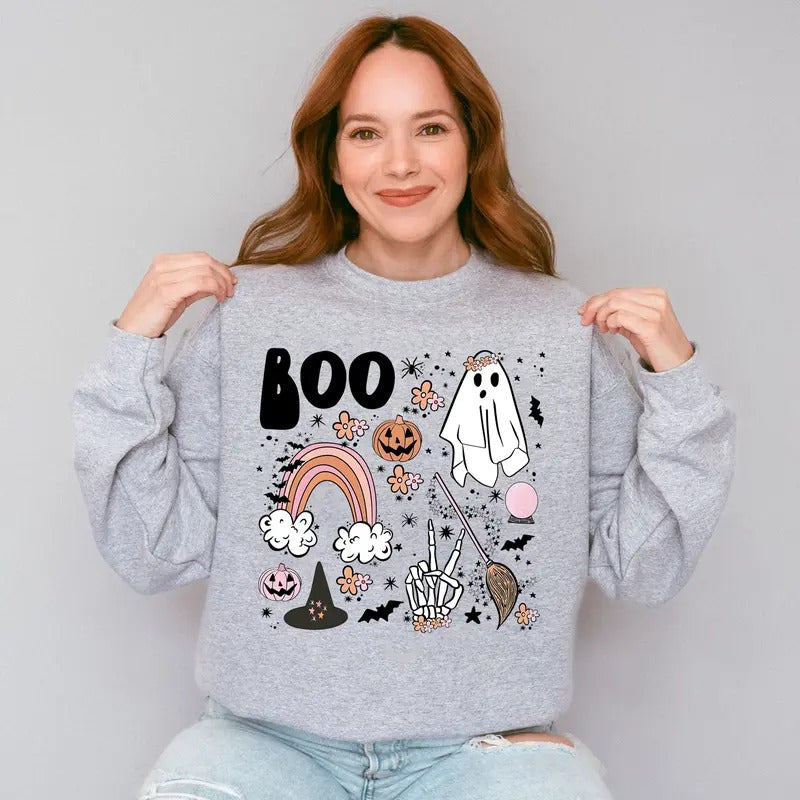 Vintage Halloween Sweatshirt, 90s Halloween Sweater, Halloween Ghost Shirt, Spooky Season, Pumpkin, Witch Hat Halloween Shirt, Fall Halloween Gift Shirt