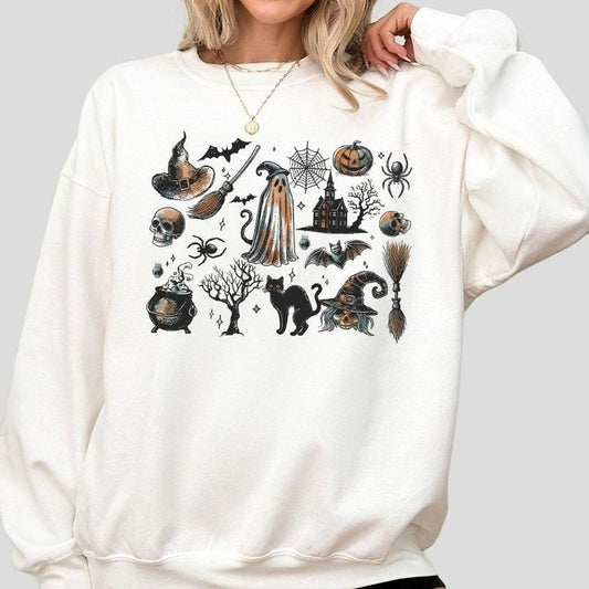 Vintage Halloween T-shirts, Halloween Elements Sweatshirt, Halloween Party Sweatshirt, Shirts For Women, Boo T-shirts, Ghost Halloween Tee For Her, Women's Tops, Spooky Season T-shirt, Halloween Shirts, Retro Halloween T-shirt