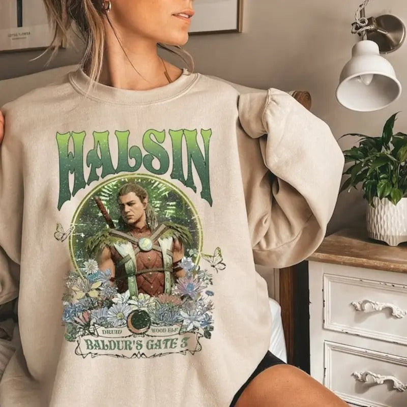 Vintage Halsin Baldurs Gate 3 Sweatshirt, Gift For Women and Man Hoodie, Halsin Druid Wood Elf Womenswear Sweater