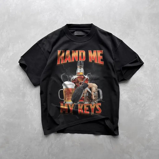 Vintage Hand Me The Keys Meme Graphic T-shirt, Funny Unisex Heavy Cotton Tee, Gift For BoyfrIend Girlfriend