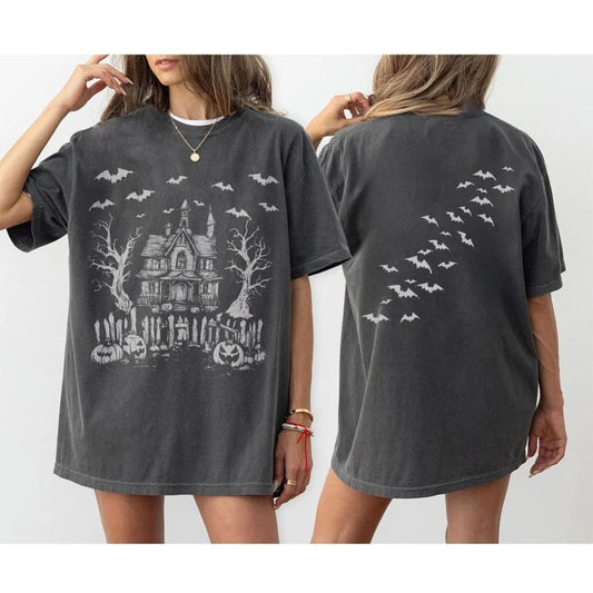 Vintage Haunted House Shirt, Halloween Party Tee, Bats Tshirt, Spooky Season Sweatshirt, Halloween Shirt, Ghost Crewneck...