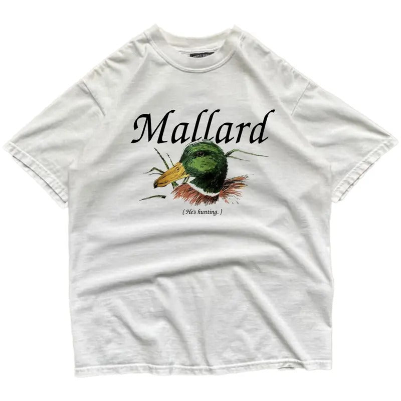 Vintage He is Hunting Mallard Duck Shirts Classic Graphic Tee Retro Sweatshirt Pullover, Unisex, Hunting Season Cotton Fabric