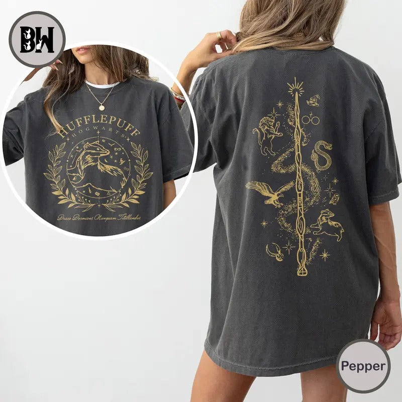 Vintage Hufflepuff T-shirt, Hogwarts Houses Tshirt, HP Wizard World Tee, Wizard School Shirt, Potterhead T-shirt Gift, Wizarding World Shirt, Wizard Lovers Gifts