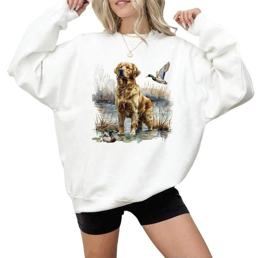 Vintage Hunting Dog Lake Wetland Duck T-shirt Unisex Hoodie 4th of July Sweatshirts Retro and National Hunting Day Cotton