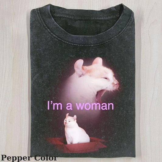Vintage Im A Woman T-shirt, Cute Cat Shirt, Love Cat Tshirt-  Meme Cringe Funny Dumb Shirts, Unisex Shirt Menswear Womenswear Streetwear