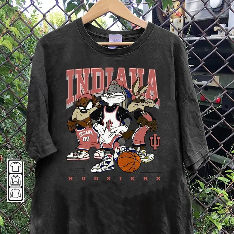 Vintage Indiana University Hoosiers Looney Tunes Basketball iuhoosier Shirt Menswear Top Underwear Tshirt Streetwear Man Tropical Crewneck