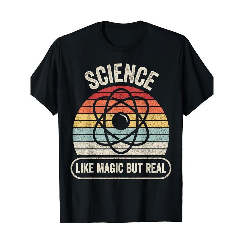 Vintage-Inspired 'Science Like Magic But Real' Men's T-Shirt - 100% Cotton, Short Sleeve, Crew Neck, Casual Fit Made in USA