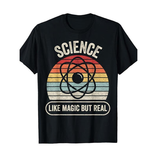 Vintage-Inspired 'Science Like Magic But Real' Men's T-Shirt - 100% Cotton, Short Sleeve, Crew Neck, Casual Fit Made in USA