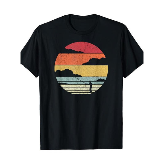 Vintage-Inspired Fishing Tee for Men - 100% Cotton, Short Sleeve, Crew Neck with Geometric Print | Casual & Comfortable Summer Shirt Made in USA