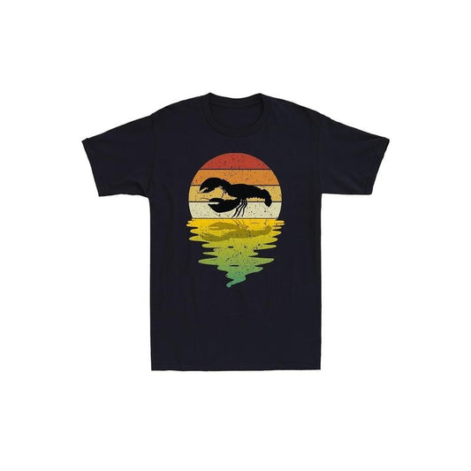 Vintage-Inspired Men's Cotton T-Shirt with Crayfish Sunset Print - Soft, Cozy & Breathable Crew Neck Tee for Casual Attire made in usa